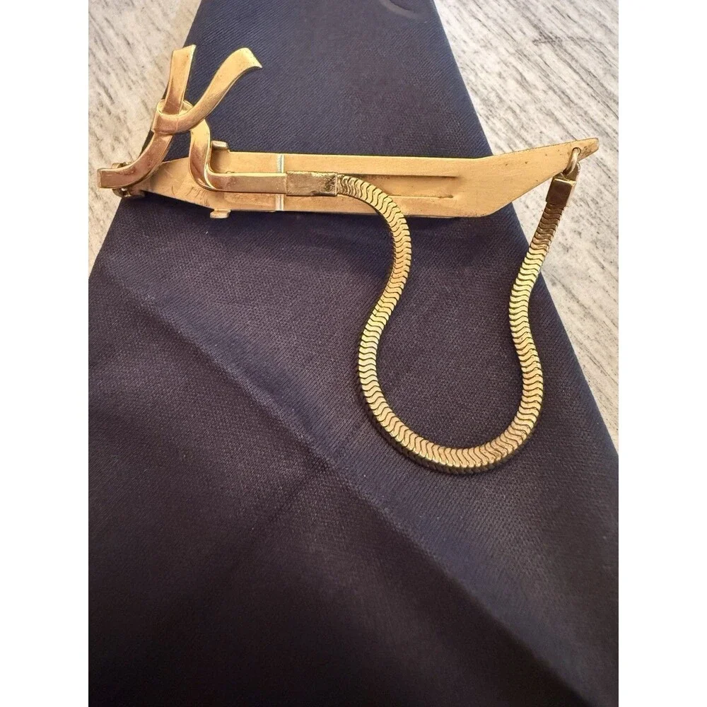 K Monogram Initials Letter  Snake Chain Vintage FOLDING ANSON Tie Bar Clip MCM